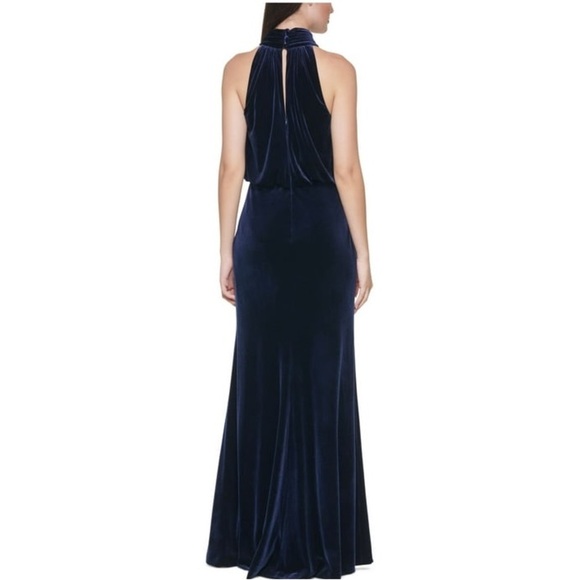 NWT ELIZA J Velvet Mock Neck keyhole back Maxi Gown Evening Dress Ruched Navy - Picture 13 of 16